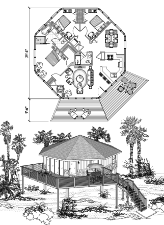 Piling House Plan PG-0502 (1250 Sq. Ft.) 3 Bedrooms 2 Bathrooms