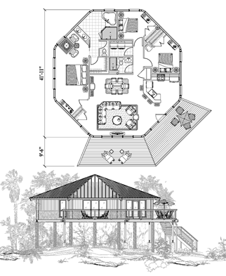 Piling House Plan PG-0601 (1455 Sq. Ft.) 3 Bedrooms 2 Bathrooms