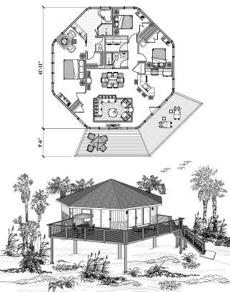 Piling House Plan PG-0601 (1455 Sq. Ft.) 3 Bedrooms 2 Bathrooms