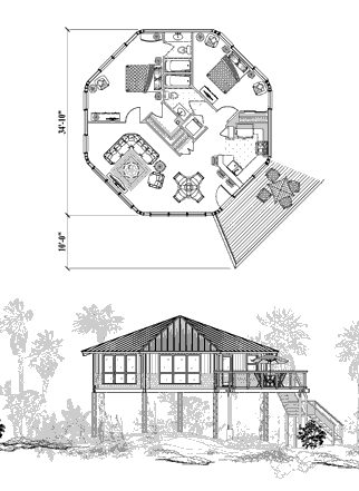 Piling House Plan PG-1102 (1000 Sq. Ft.) 2 Bedrooms 2 Bathrooms