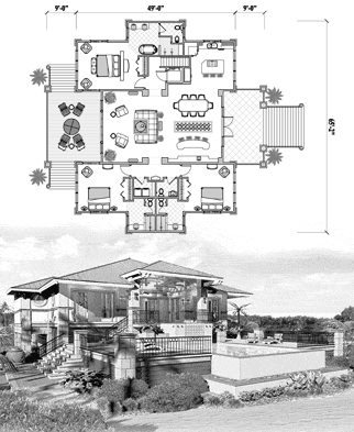 Elevated (Raised) Piling House, Stilt House, Hurricane-Proof Home Floor Plan (2565 Sq. Ft. with 3 Bedrooms and 3.5 Bathrooms, including Living, Dining, Kitchen). Best for home building in hurricane-prone Beach Front, Oceanfront, Island & Tropical locations.