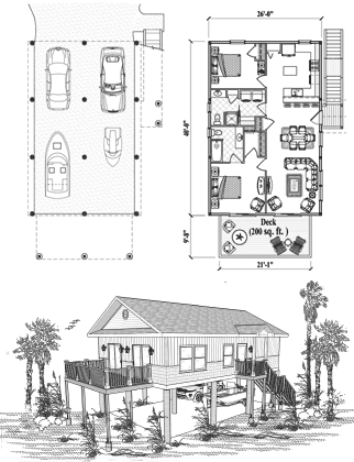 Piling House Plan PG-2103 (1040 Sq. Ft.) 2 Bedrooms 2 Bathrooms