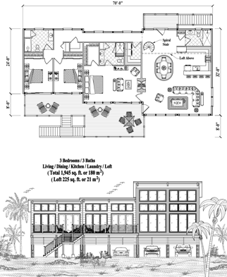 Piling House Plan PG-2106 (1945 Sq. Ft.) 3 Bedrooms 3 Bathrooms