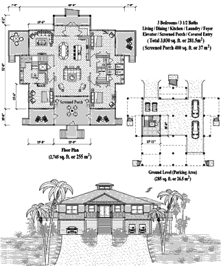 Piling House Plan PG-2107 (3030 Sq. Ft.) 3 Bedrooms 3.5 Bathrooms