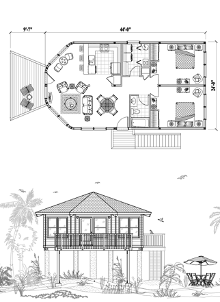 Piling House Plan PGE-0101 (1005 Sq. Ft.) 2 Bedrooms 1 Bathrooms