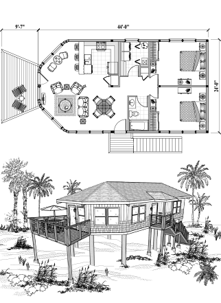 Piling Collection PGE-0101 (1005 Sq. Ft.)2 Bedrooms 1 Bathrooms