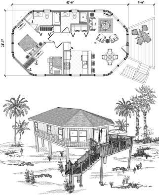 Piling House Plan PGE-0104 (920 Sq. Ft.) 2 Bedrooms 2 Bathrooms