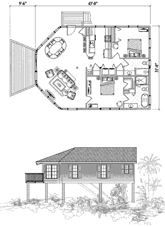 Piling House Plan PGE-0306 (1250 Sq. Ft.) 2 Bedrooms 2 Bathrooms