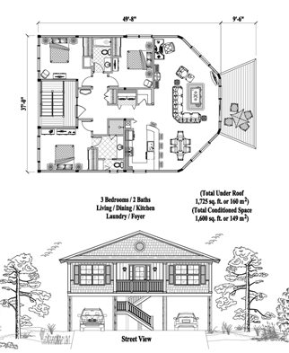 Piling House Plan PGE-0401 (1600 Sq. Ft.) 3 Bedrooms 2 Bathrooms