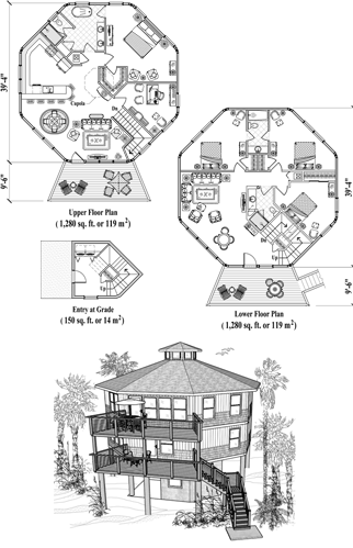 Two-Story Piling House Plan PGT-0501 (2710 Sq. Ft.) 4 Bedrooms 3 Bathrooms
