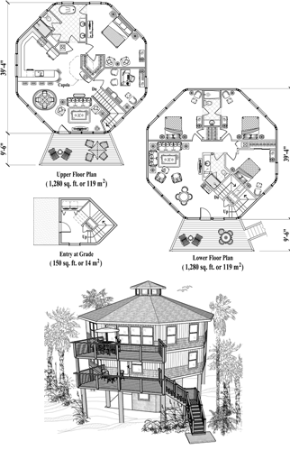 Two-Story Piling House Plan PGT-0501 (2560 Sq. Ft.) 4 Bedrooms 3 Bathrooms