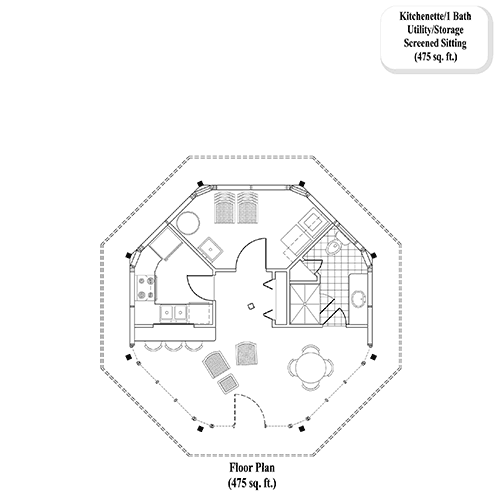 Prefab POOL HOUSE / STUDIO House Plan - PH-0102 (475 sq. ft.) 0 Bedrooms, 1 Baths
