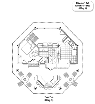 POOL HOUSE / STUDIO House Plan PH-0301 (800 Sq. Ft.) 1 Bedrooms 1 Bathrooms