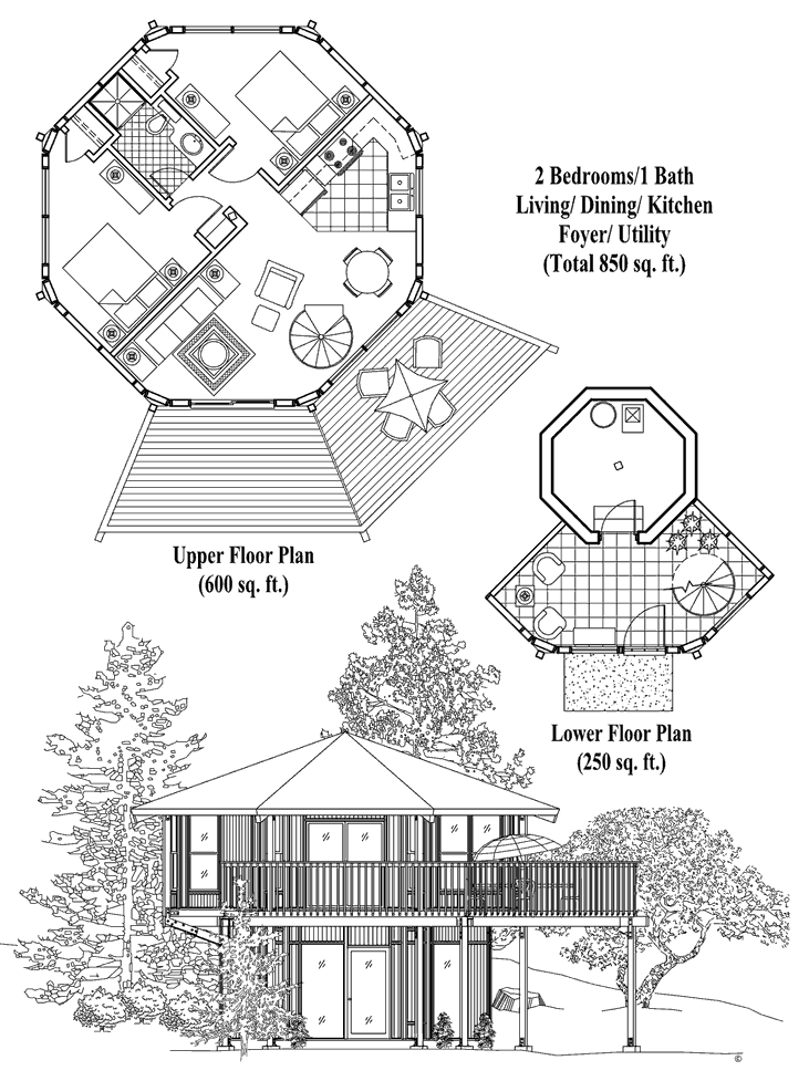 Prefab Enclosed Pedestal House Plan - PL-0201 (850 sq. ft.) 2 Bedrooms, 1 Baths