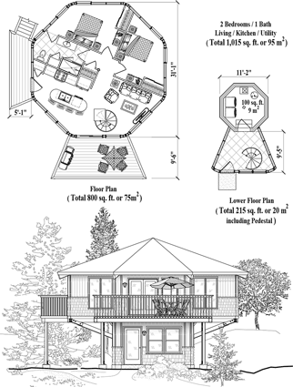 Enclosed Pedestal Collection PL-0301 (1015 Sq. Ft.)2 Bedrooms 1 Bathrooms