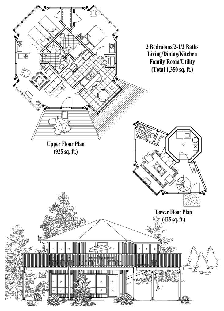 Prefab Enclosed Pedestal House Plan - PL-0303 (1350 sq. ft.) 2 Bedrooms, 2 1/2 Baths