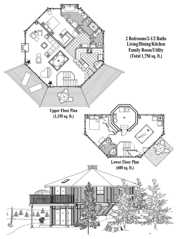 Prefab Enclosed Pedestal House Plan - PL-0402 (1750 sq. ft.) 2 Bedrooms, 2 1/2 Baths