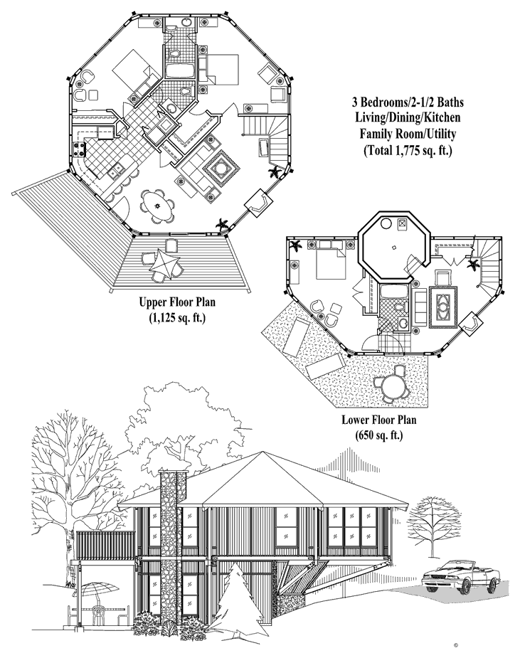 Prefab Enclosed Pedestal House Plan - PL-0404 (1775 sq. ft.) 3 Bedrooms, 2 1/2 Baths