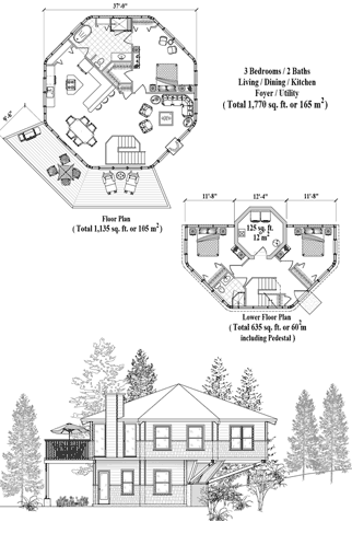 Enclosed Pedestal House Plan PL-0405 (1850 Sq. Ft.) 3 Bedrooms 2 Bathrooms