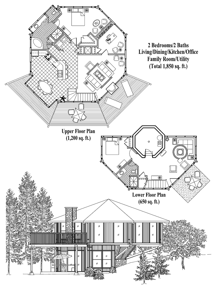 Prefab Enclosed Pedestal House Plan - PL-0406 (1850 sq. ft.) 2 Bedrooms, 2 Baths