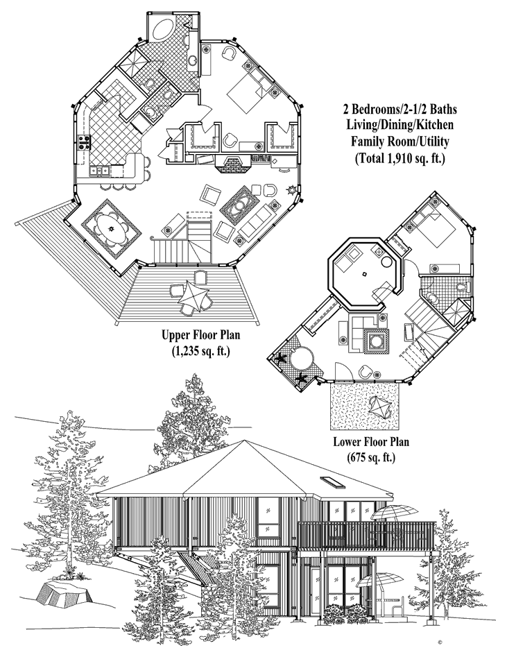 Prefab Enclosed Pedestal House Plan - PL-0407 (1910 sq. ft.) 2 Bedrooms, 2 1/2 Baths