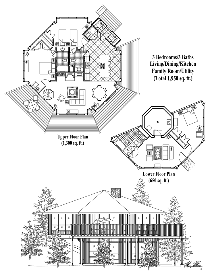 Prefab Enclosed Pedestal House Plan - PL-0408 (1950 sq. ft.) 3 Bedrooms, 3 Baths
