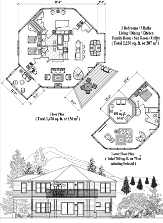 Enclosed Pedestal House Plan PL-0501 (2230 Sq. Ft.) 3 Bedrooms 3 Bathrooms