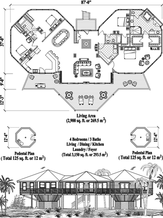 Premiere House Plan PR-0414 (3150 Sq. Ft.) 4 Bedrooms 3 Bathrooms