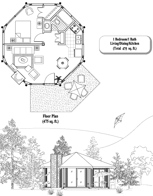 Prefab Patio House Plan - PT-0101 (475 sq. ft.) 1 Bedrooms, 1 Baths