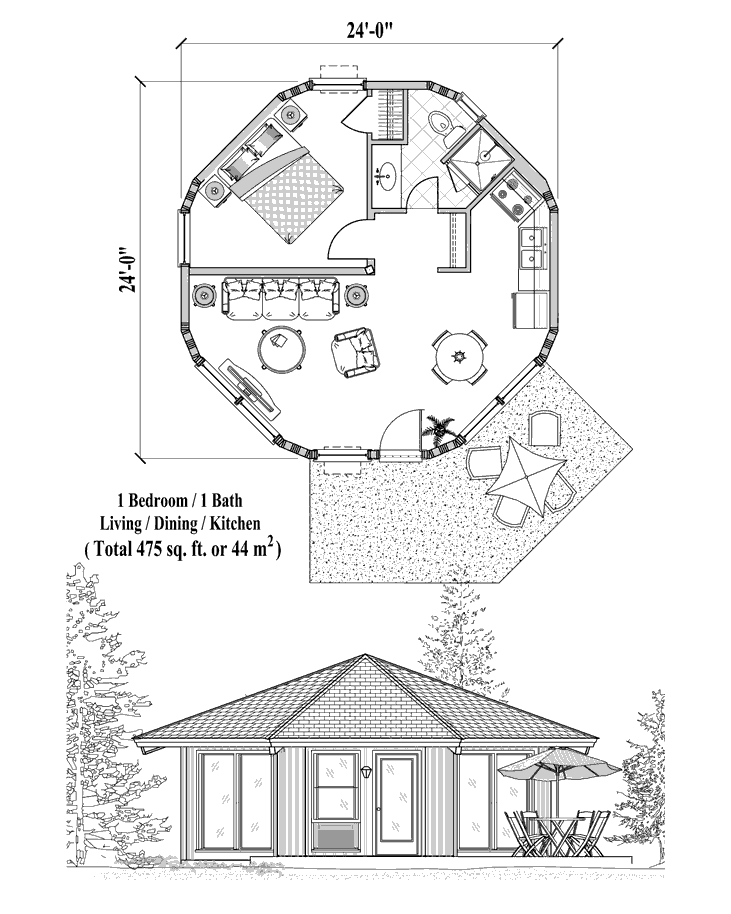 Prefab Patio House Plan - PT-0121 (475 sq. ft.) 1 Bedrooms, 1 Baths