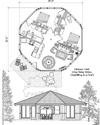 Patio Collection PT-0322 (800 Sq. Ft.)2 Bedrooms 1 Bathrooms