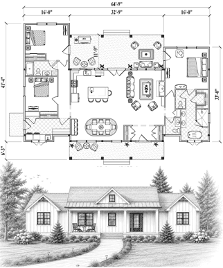 Patio House Plan PT-2104 (2000 Sq. Ft.) 3 Bedrooms 2.5 Bathrooms