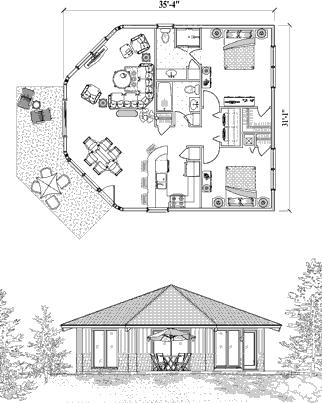 Patio House Plan PTE-0324 (1015 Sq. Ft.) 2 Bedrooms 2 Bathrooms
