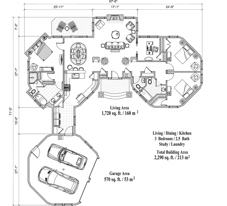Prefab Signature Design House Plan - SDC-0205 (2290 sq. ft.) 3 Bedrooms, 2 1/2 Baths