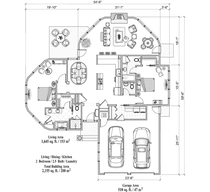 Prefab Signature Design House Plan - SDC-0309 (2155 sq. ft.) 2 Bedrooms, 2 1/2 Baths