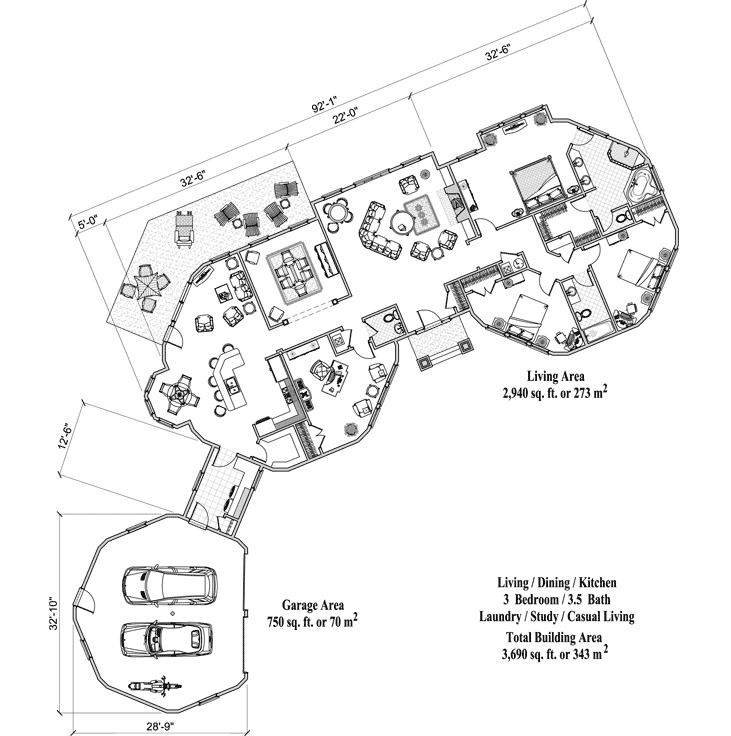 Prefab Signature Design House Plan - SDC-0404 (3690 sq. ft.) 3 Bedrooms, 3 1/2 Baths