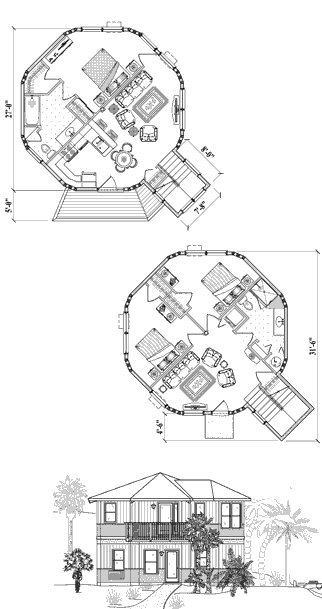 Two-Story House Plan TS-0222 (1330 Sq. Ft.) 3 Bedrooms 2 Bathrooms