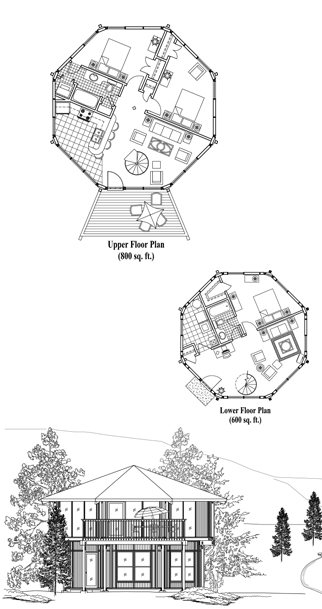 Two-Story House Plan TS-0302 (1400 Sq. Ft.) 3 Bedrooms 2 Bathrooms