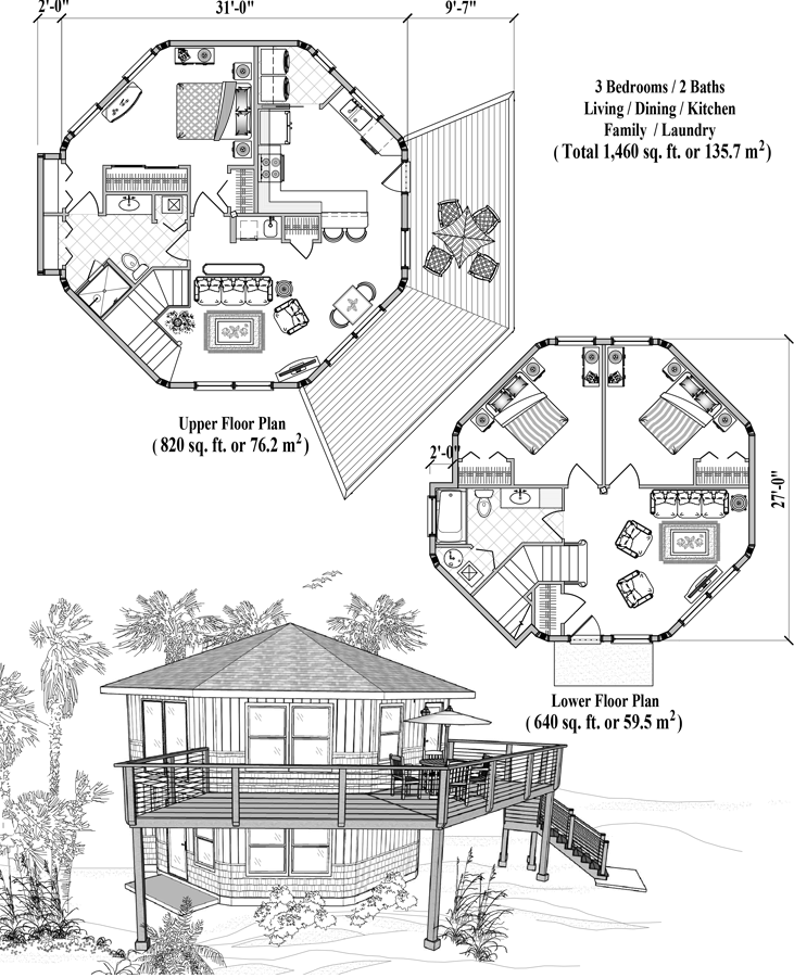 Prefab Two-Story House Plan - TS-0323 (1460 sq. ft.) 3 Bedrooms, 2 Baths