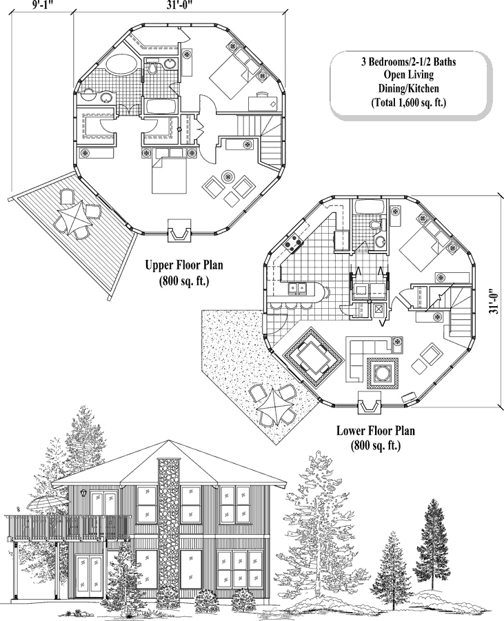 Two-Story Prefab Online House Plan Collection TS-0326 (1600 sq. ft.) 3 Bedrooms, 2 1/2 Baths