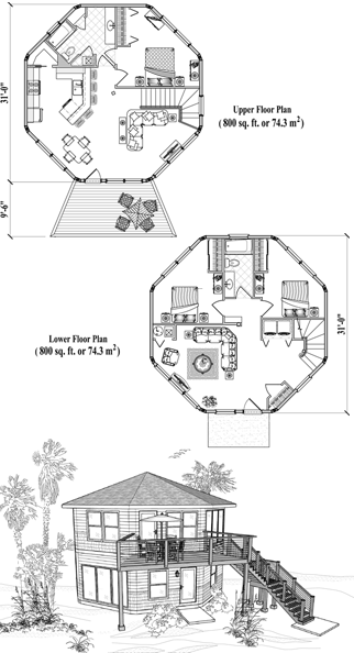 Two-Story House Plan TS-0327 (1600 Sq. Ft.) 3 Bedrooms 2 Bathrooms