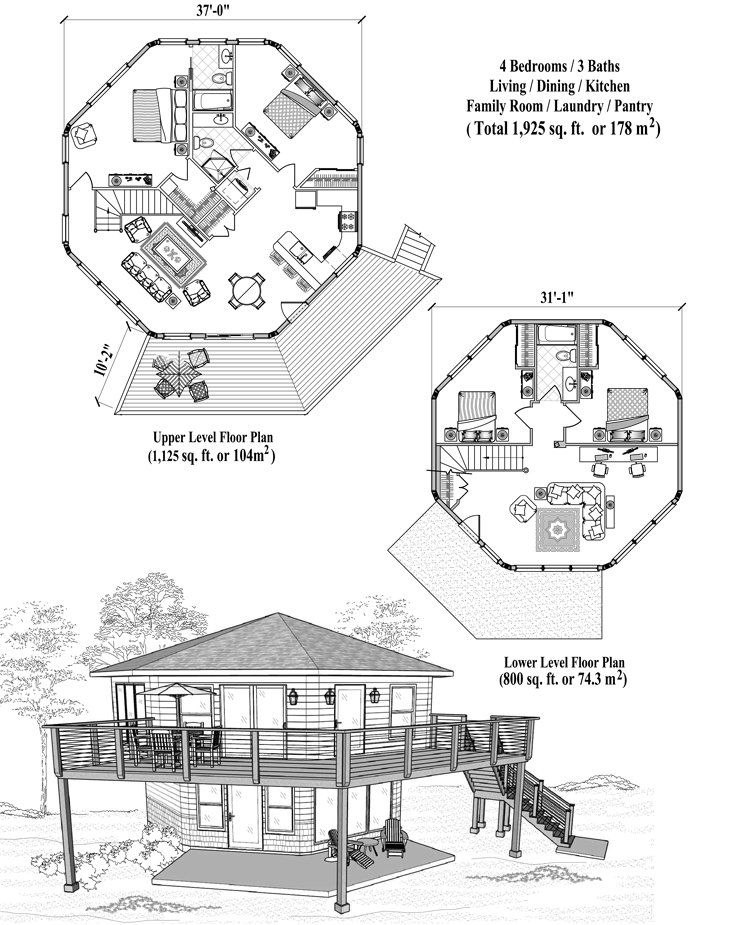 Prefab Two-Story House Plan - TS-0401 (1925 sq. ft.) 4 Bedrooms, 3 Baths