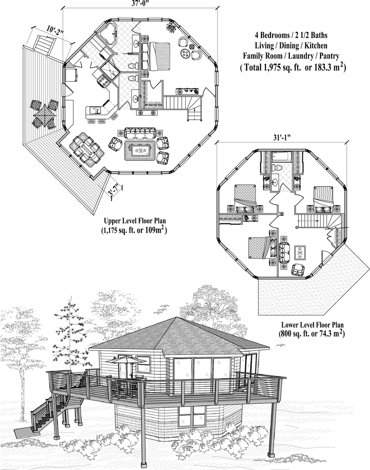 Prefab Two-Story House Plan - TS-0402 (1975 sq. ft.) 4 Bedrooms, 2 1/2 Baths