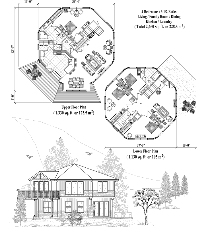 Two-Story Prefab Online House Plan Collection TS-0502 (2460 sq. ft.) 4 Bedrooms, 3 1/2 Baths