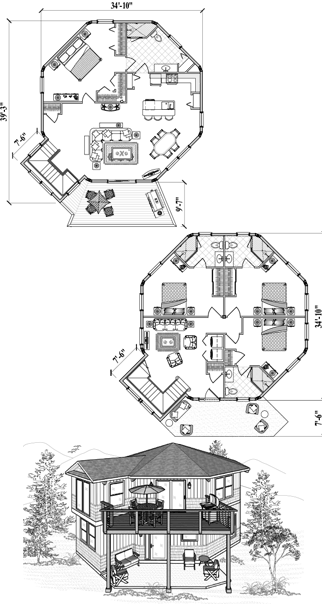 Two-Story House Plan TS-1101 (2195 Sq. Ft.) 4 Bedrooms 4 Bathrooms