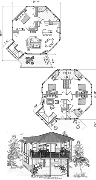 Two-Story House Plan TS-1101 (2180 Sq. Ft.) 4 Bedrooms 4 Bathrooms