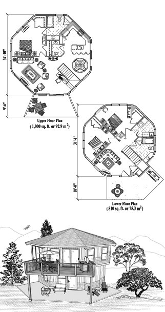 Two-Story House Plan TS-1102 (1810 Sq. Ft.) 3 Bedrooms 2 Bathrooms