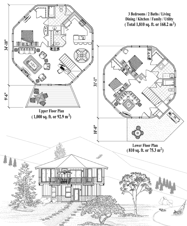 Prefab Two-Story House Plan - TS-1102 (1810 sq. ft.) 3 Bedrooms, 2 Baths
