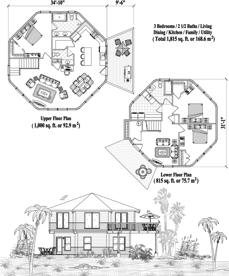Prefab Two-Story House Plan - TS-1103 (1815 sq. ft.) 3 Bedrooms, 2 1/2 Baths
