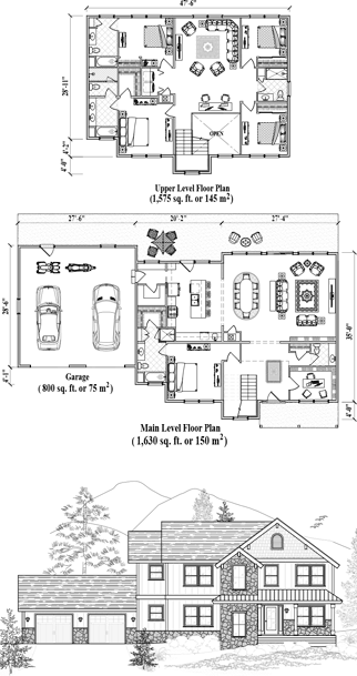 Two-Story House Plan TS-2102 (4005 Sq. Ft.) 5 Bedrooms 3.5 Bathrooms